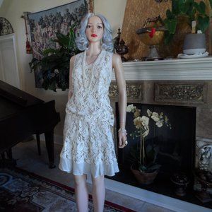 Nic + Zoe Champagne Beige Lace Skirt- Blouse Set Size M